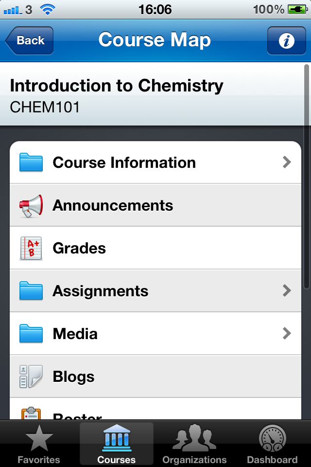Course-level materials and activities are easily accessible